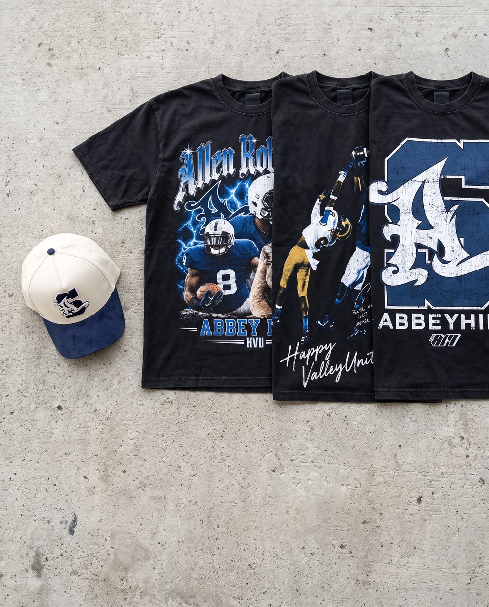 Allen Robinson x Abbey Hill Road tees and the cream Abbey Hill Road hat